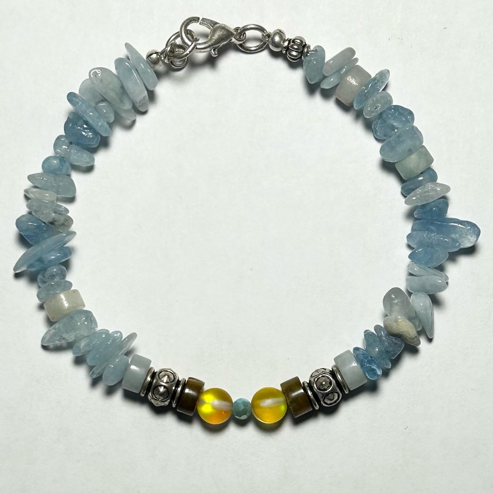 Genuine Aquamarine and Tiger Eye Bracelet 7.25 Inches